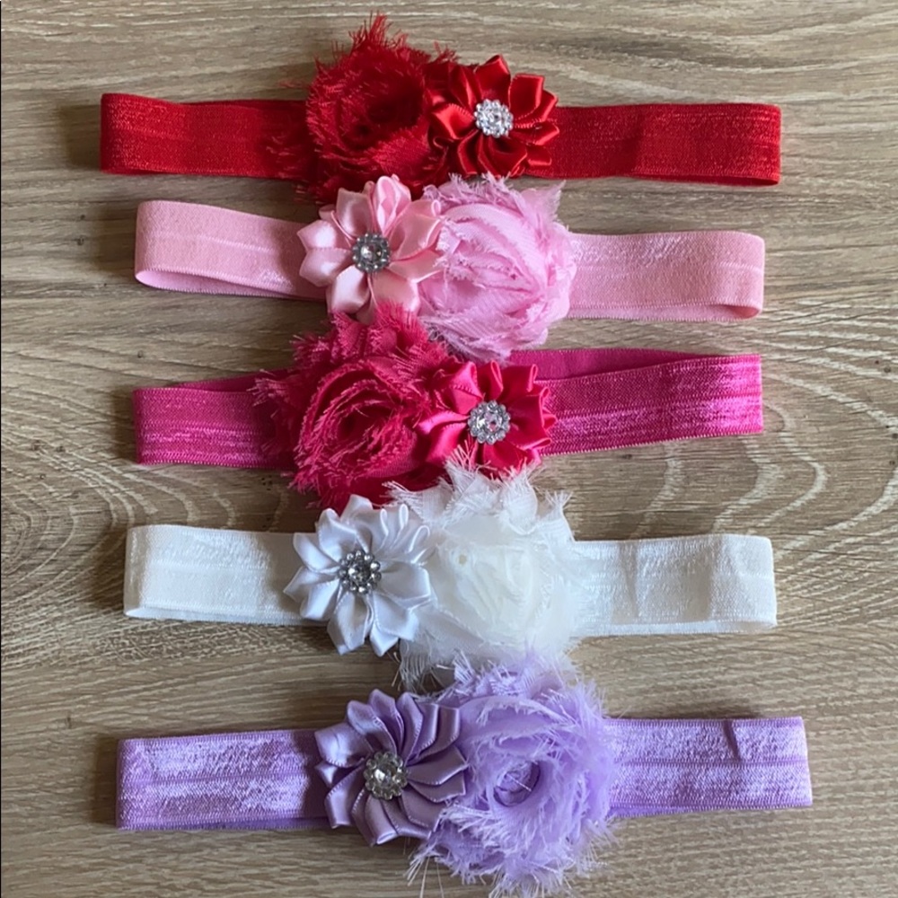 5 piece flower & faux diamond detail headband set